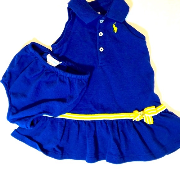 RALPH LAUREN POLO 2PC SET SIZE 6M ROYAL BLUE/YELLOW - Picture 2 of 13
